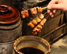 Negima (green onion pieces and chicken)