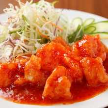 Stir-fried shrimp in chili sauce