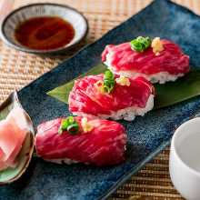 Sea urchin on beef sushi