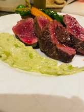 Ostrich fillet with avocado wasabi sauce
