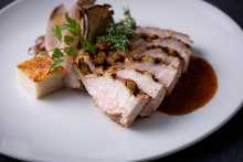 Grilled Fuji Chicken with Warm Vegetables and Potato Gratin