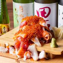 Overflowing seafood sushi