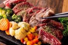 Grilled Wagyu beef on lava