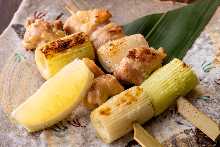 Negima (green onion pieces and chicken)