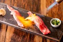 Seared Wagyu beef nigiri sushi