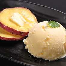 Warm and Fluffy Sweet Potato with a Scoop of Ice Cream