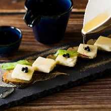 Cream cheese and smoked daikon pickles
