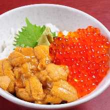 Sea urchin and salmon roe rice bowl