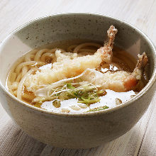 Shrimp tempura on buckwheat noodles