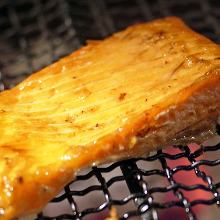 Grilled fatty salmon belly