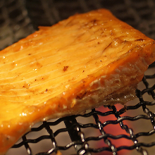 Grilled fatty salmon belly