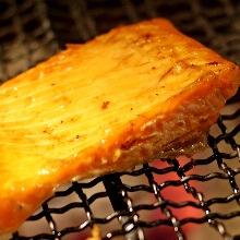 Grilled fatty salmon belly