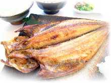 Cut and dried Atka mackerel set meal