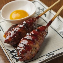 Meatballs served with egg yolk