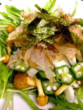 Okra, nameko mushroom and Chinese yam salad