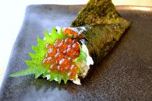 Hand-rolled salmon roe sushi