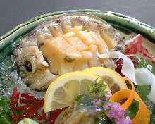 Live abalone sashimi