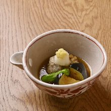 Deep-fried eggplant in broth