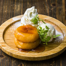 Deep-fried potato mochi with camembert cheese