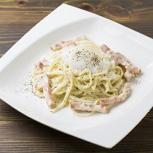 Carbonara with soft boiled egg