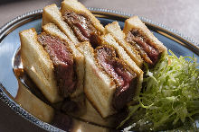 Rare beef fillet cutlet sandwich