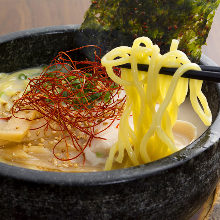 Chinese noodles in cloudy white bone broth