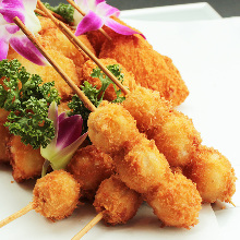 Assorted fried cutlet skewers