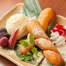 Fried soy milk bread with ice cream