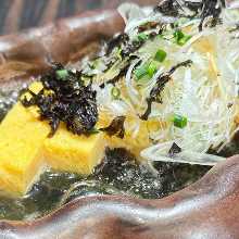 Dashi-Maki Tamago with Rock Seaweed and Green Onions