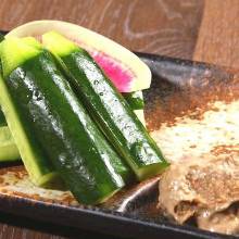 Refreshing cucumber and crab with miso mayo