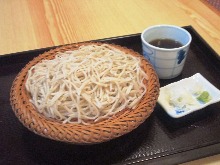 Buckwheat noodles served on a bamboo strainer
