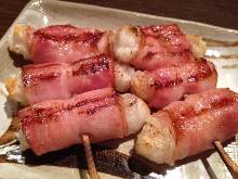 Grilled bacon and mochi skewers