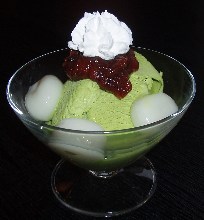 Shiratama (rice flour dumplings) with matcha ice cream Shiratama (rice flour dumplings) with matcha ice cream