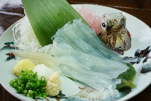 Squid sashimi cut into fine strips