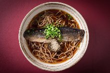 Buckwheat noodles with cooked herring