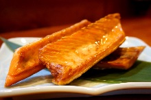 Grilled fatty salmon belly