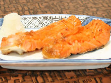 Grilled fatty salmon belly