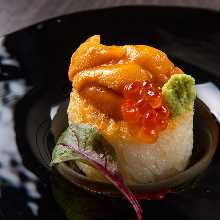 Sea urchin rice with grilled rice ball