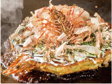 Beef and seafood okonomiyaki