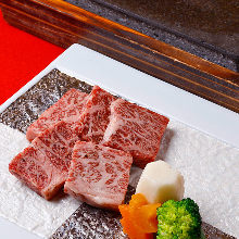 Grilled Wagyu beef on lava