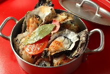 Oysters steamed in wine