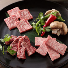 Platter of three beef dishes