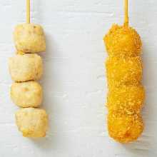 Fried chicken meatball skewer