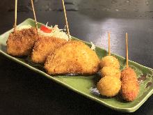 Assorted fried cutlet skewers