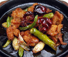 Extra spicy stir-fried chicken and Sichuan chili peppers