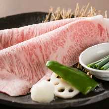 Specially selected Wagyu beef sirloin grilled sukiyaki