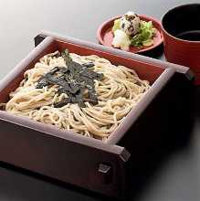 Noodles served on a bamboo strainer (soba noodles or udon)