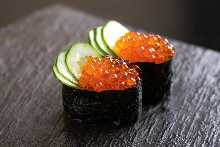 Salmon roe gunkan sushi rolls