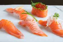Assorted salmon nigiri sushi