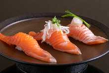Assorted salmon nigiri sushi